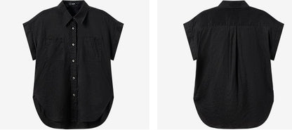 COMME MOI Summer Casual Black Small Cap Sleeve Straight Shirt - SALEM.