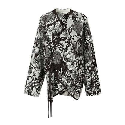 ZHUCHONGYUN spring's knit jacquard loose cross-collared jacket--SHARU.