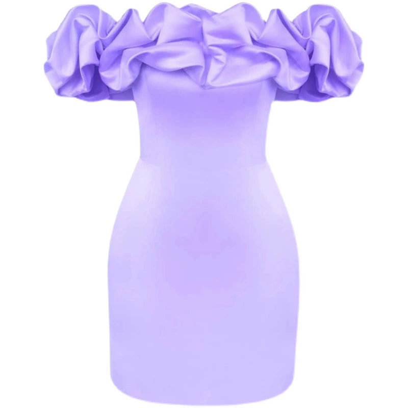 DOLLY Elegant Satin Ruffled Off Shoulder Tube Top Sim Fit Date Dress-AINSELY