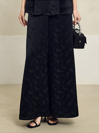 HECO Feather Jacquard Wide-leg Slacks Drape High-waisted Women - PRUDE