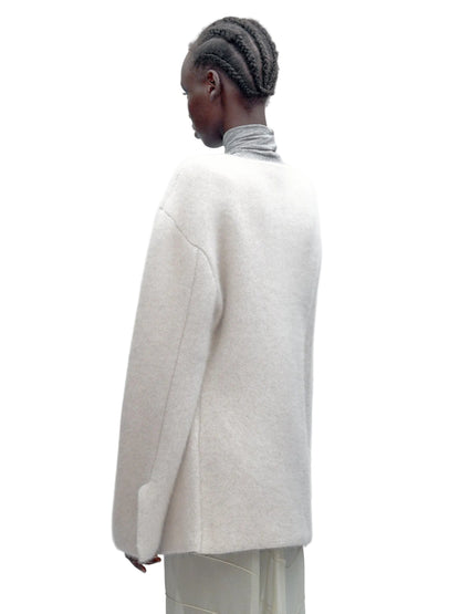 JACQUES WEI Gray-White Wool V-neck Knit Cardigan - HERO