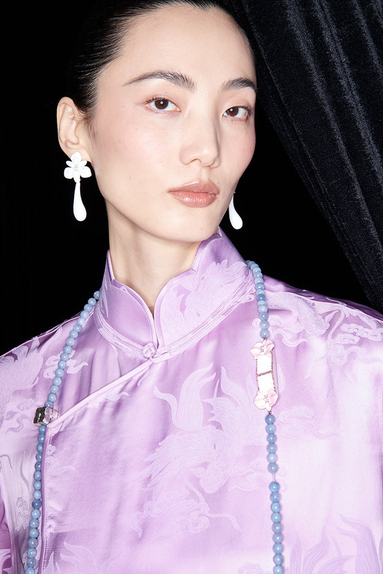 M essential Mackay designer label hibiscus jacquard side collar shirt set - THEO.