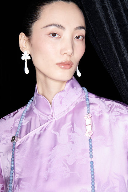 M essential Mackay designer label hibiscus jacquard side collar shirt set - THEO.