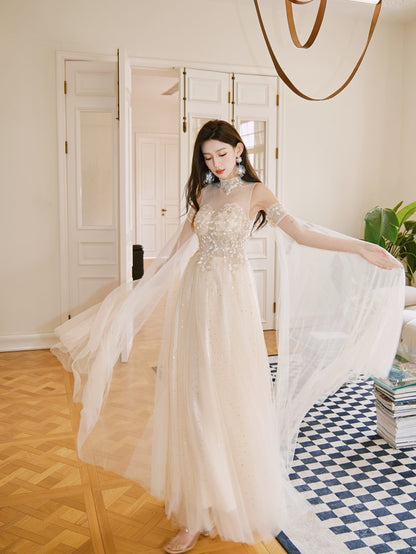 DOLLY Elegant Flower Stand Collar Sleeveless High Waist Tutu Wedding Dress-BELINDA