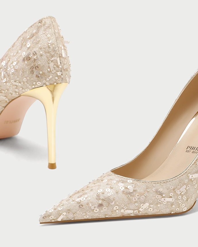 Pjjuu Xiuhe Two Wear Champagne Color Wedding Shoes - ARRAY