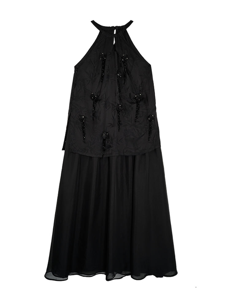 HECO Chinese Handmade Rose Fake Two-Piece Dress  - WORK.