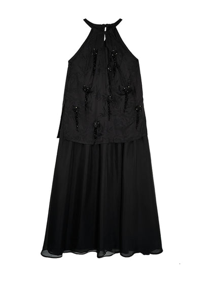 HECO Chinese Handmade Rose Fake Two-Piece Dress  - WORK.