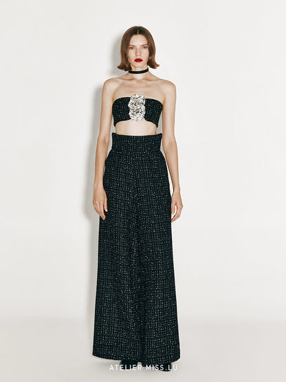 ATELIER MISS LU ultra-high-waisted design tweed wide-leg pants - VENUS.