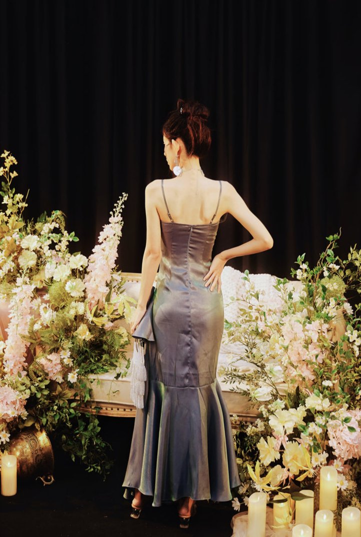 DOLLY Elegant French Style Sleeveless Off Shoulder Long Ruffle Banquet Dress-AUGUSTINA