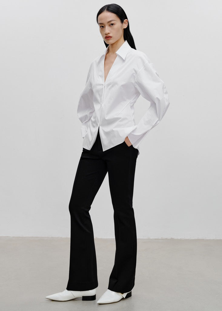COMME MOI Lu Yan designer's new women's white cotton elastic V-neck commuter shirt - GIFTED.