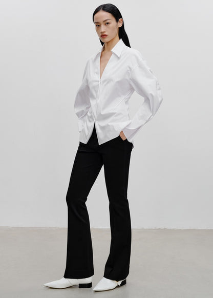 COMME MOI Lu Yan designer's new women's white cotton elastic V-neck commuter shirt - GIFTED.