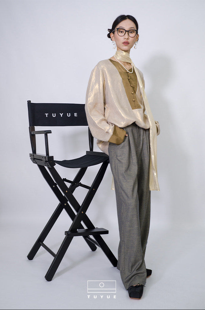 TUYUE Linen Glossy Long Sleeve V-Neck Loose Shirt - ALICIA.