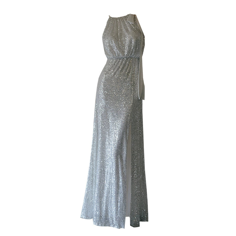 GOUDIN women's evening sleeveless side slit dress-HALTS.