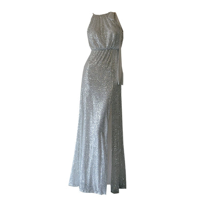 GOUDIN women's evening sleeveless side slit dress-HALTS.