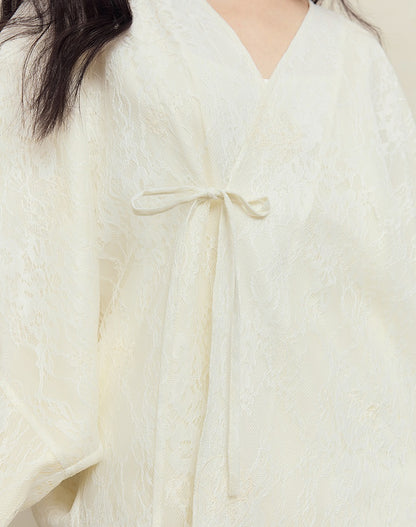 HECO Dolman Sleeve Mesh Lace Embroidery Shirt Top Women - hey.