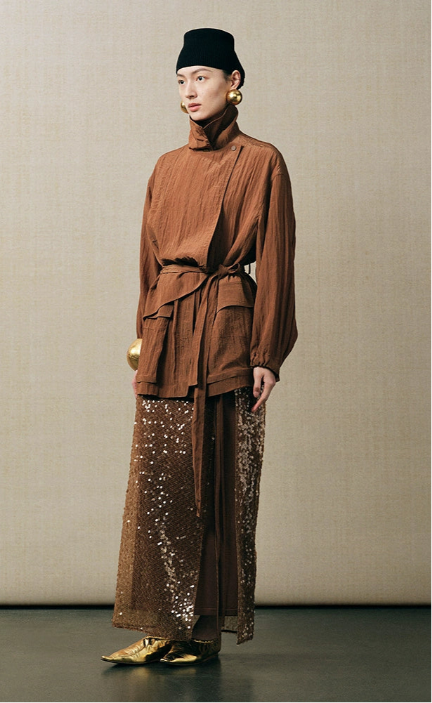ZHUCHONGYUN stand-collar silhouette trench crepe coat-GRIFFITH.