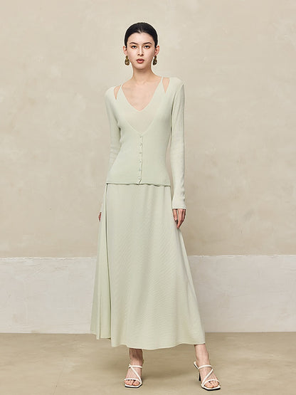 HECO High-waisted Draped Maxi Tencel Knitted Skirt - THERE.