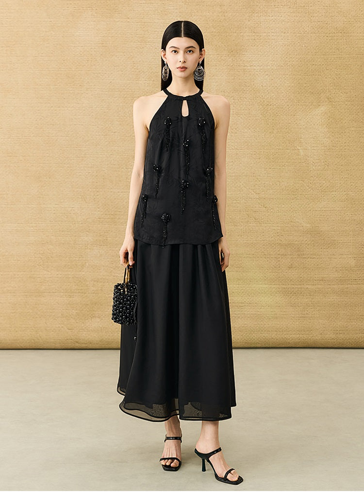 HECO Chinese Handmade Rose Fake Two-Piece Dress  - WORK.