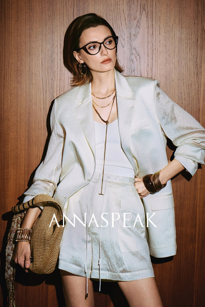 ANNASPEAK pearl gloss texture suit drawstring shorts-GRANS.
