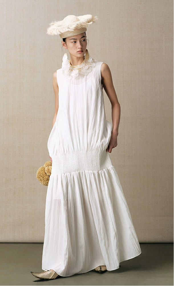 ZHUCHONGYUN white pearlescent pleated maxi dress-ROY.