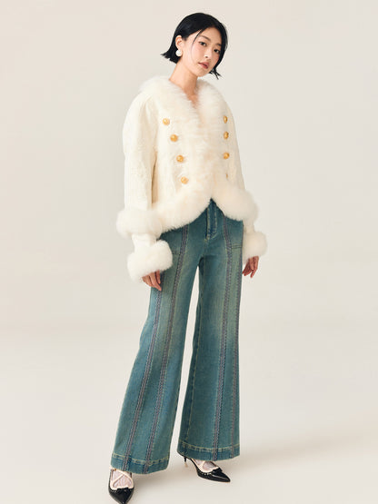 FAME embroidered fox fur cropped jacket - FELIX
