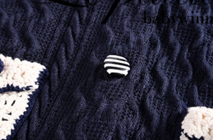 Le Palais  navy knitted puff sleeve top pleated skirt-XERX