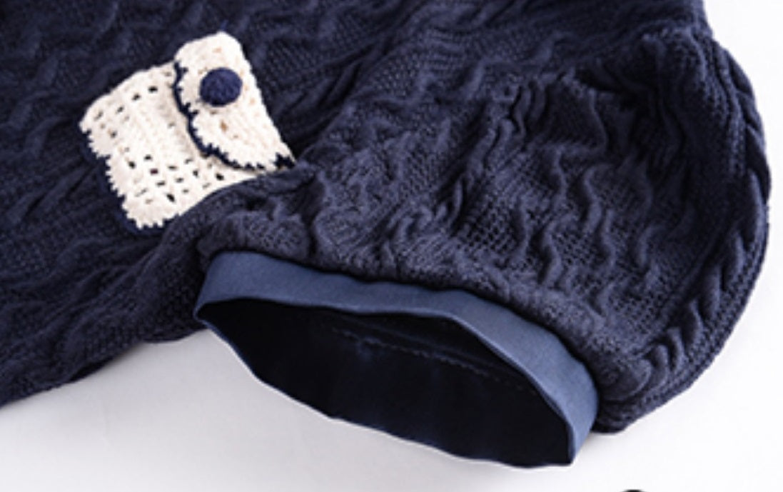 Le Palais  navy knitted puff sleeve top pleated skirt-XERX