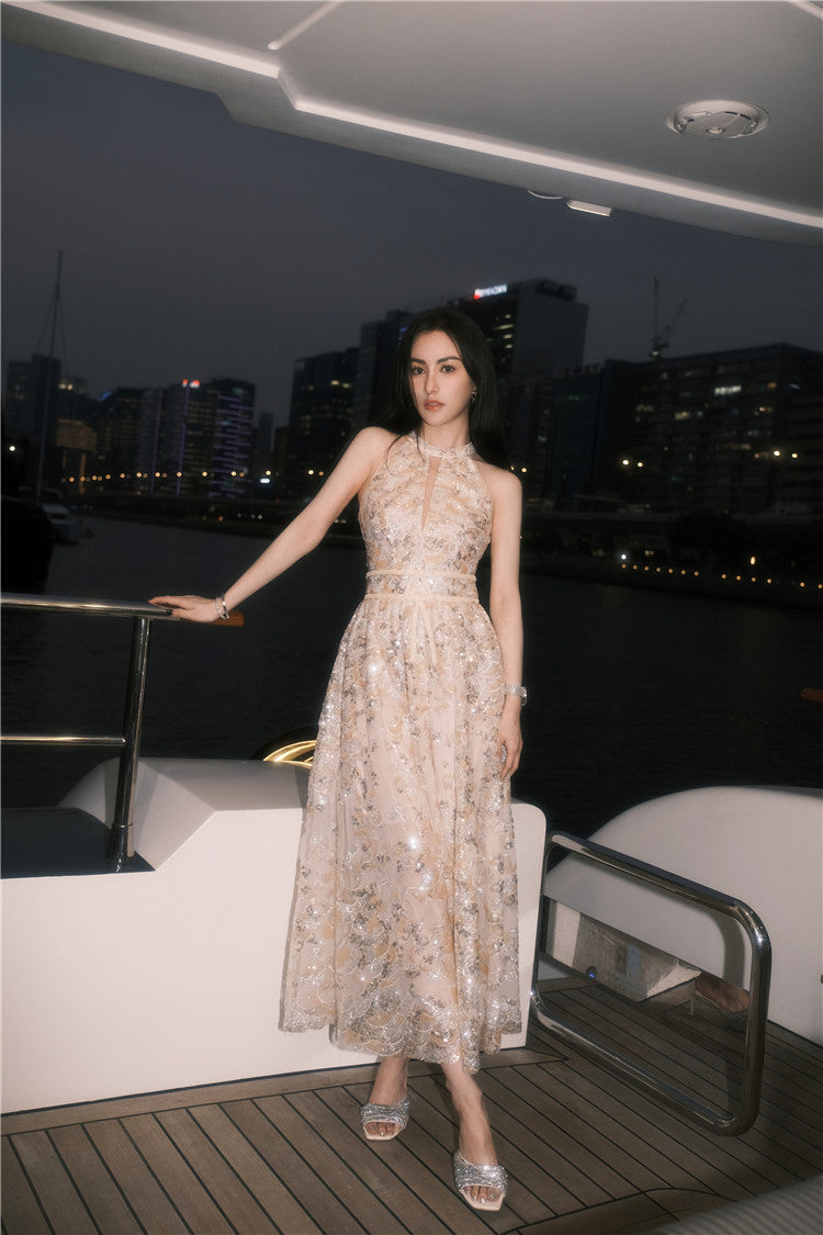 Wardrobes by Chen Gold  Couture with Floral Embroidery Sequin Banquet Dress-Onome