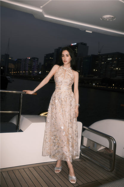 Wardrobes by Chen Gold  Couture with Floral Embroidery Sequin Banquet Dress-Onome