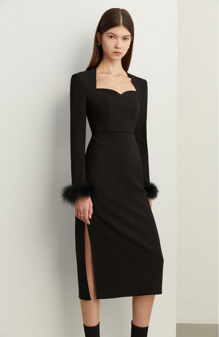 Fall Autumn French Feather Paneled Little Black Dinner Dress - Navail Fall Autumn French Feather Paneled Little Black Dinner Dress - Navail