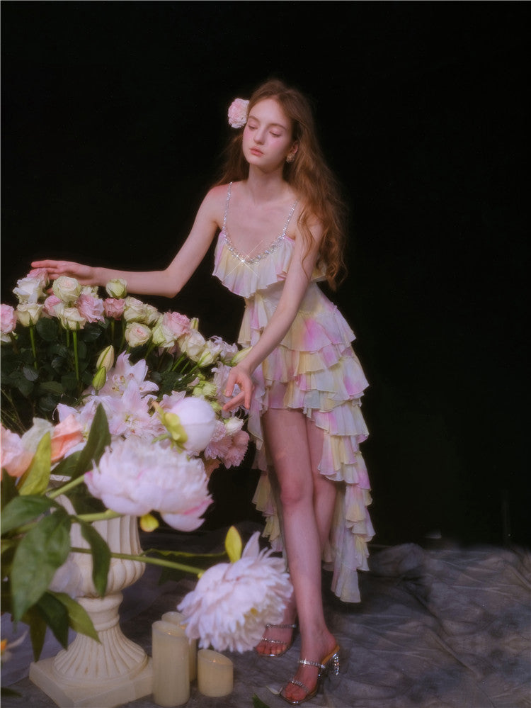 Wardrobes by Chen Elegant Sleeveless high low layered Long Multi Color Dress-Gainn