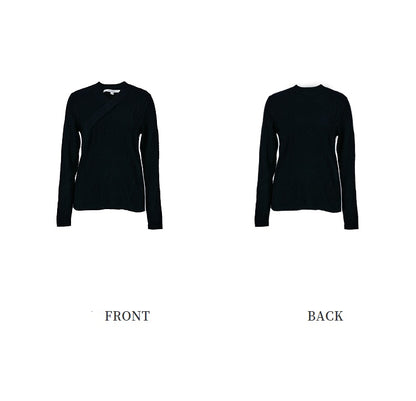 ZHUCHONGYUN black jacquard knitted wool V-neck long sleeves slim fit top -ILLIT.