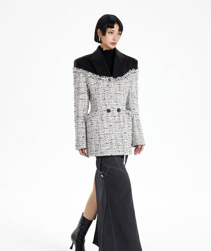 TINY IN tweed wool long sleeve coat-SAKI.