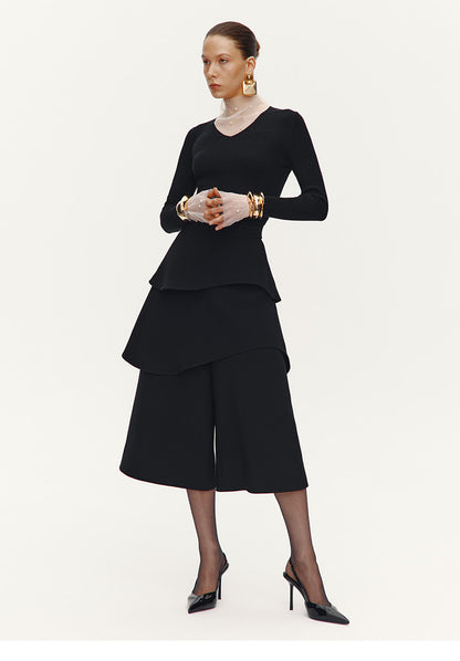ATELIER MISS LU Pearl Embellished Gauze Patchwork Knit Top - MATT