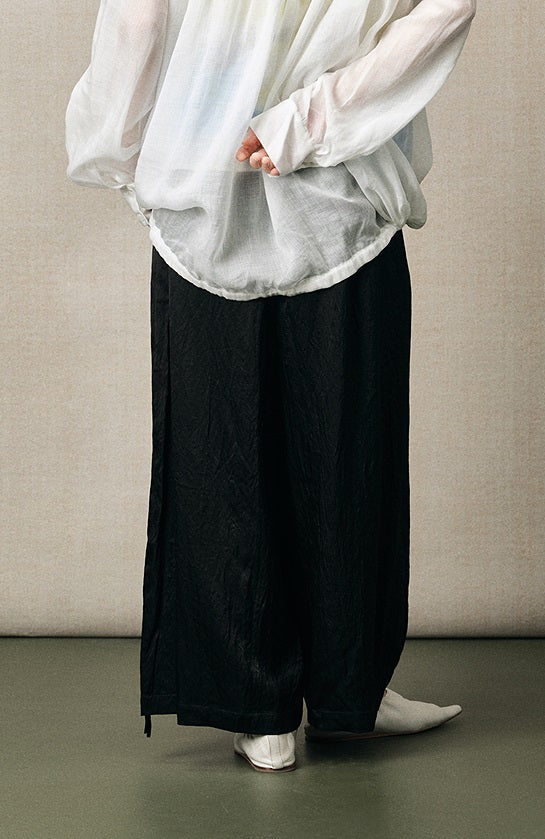 ZHUCHONGYUN fiber satin adjustable drawstring black trousers-SHAOTOME.