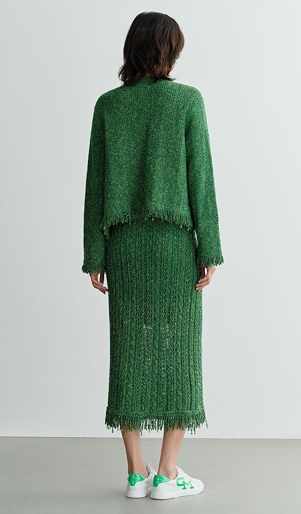 COMME MOI Lv Yan designer spring hollow small fragrance knitted cardigan jacket - IRIS.