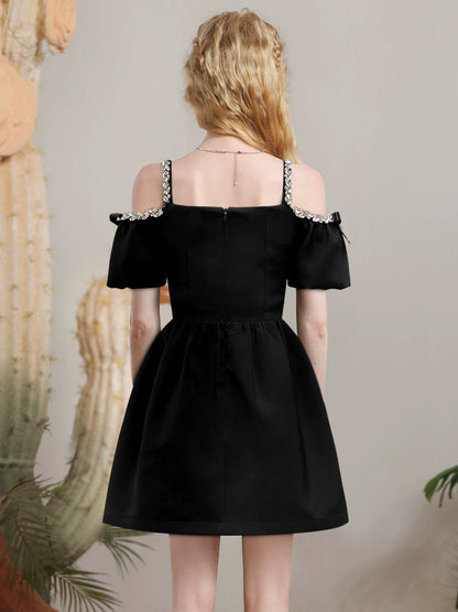 CHECOCRE summer new heavy design sense diamond chain bow dress - JOEL.