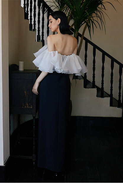 GOUDIN women's black and white French banquet evening dress-NIPS.