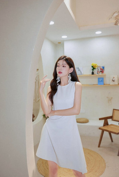 DOLLY Elegant Retro Style Crew Neck Sleeveless Slim Fit High Waist Dinner Dress-KIRSTEN