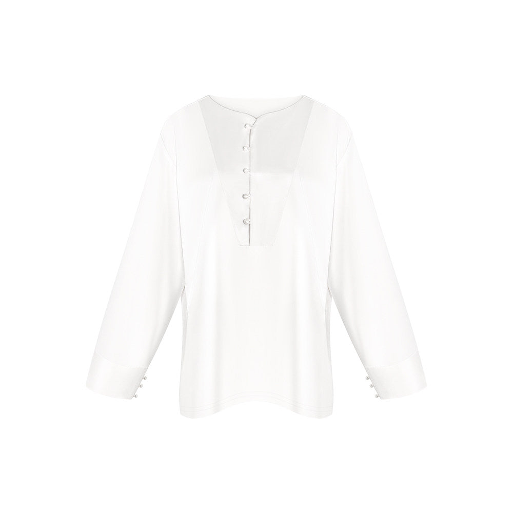 TUYUE  White Cotton Acetic Acid Long Sleeve Shirt - NAOMI.