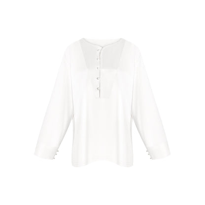 TUYUE  White Cotton Acetic Acid Long Sleeve Shirt - NAOMI.