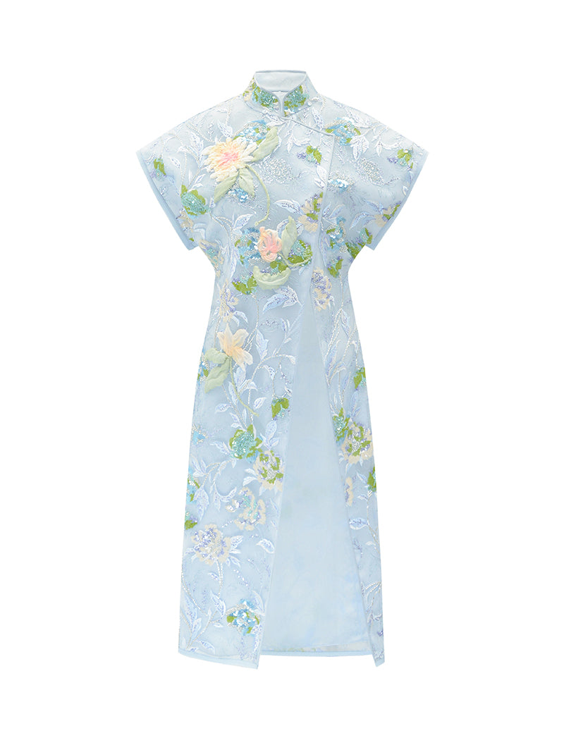 M essential Mackay designer Jiyi embroidery silk hand-dyed embroidered maxi dress - BAM.