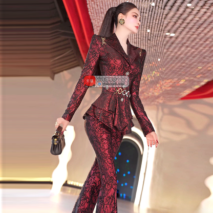 VJE Waist Skirt Jacket Micro Flared Pants Two-Piece Set - ACE.