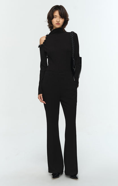 COMME MOI Lu Yan designer's new women's off-the-shoulder stud bead slim wool knitwear - TIRED.