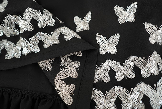 HECO Chinese butterfly sequin fake two-piece dress - CROWN.