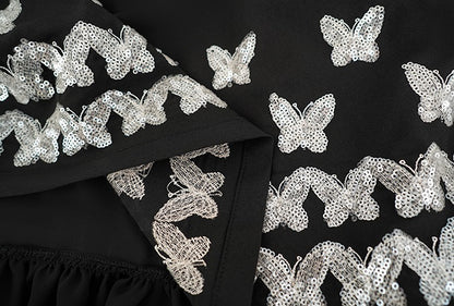 HECO Chinese butterfly sequin fake two-piece dress - CROWN.
