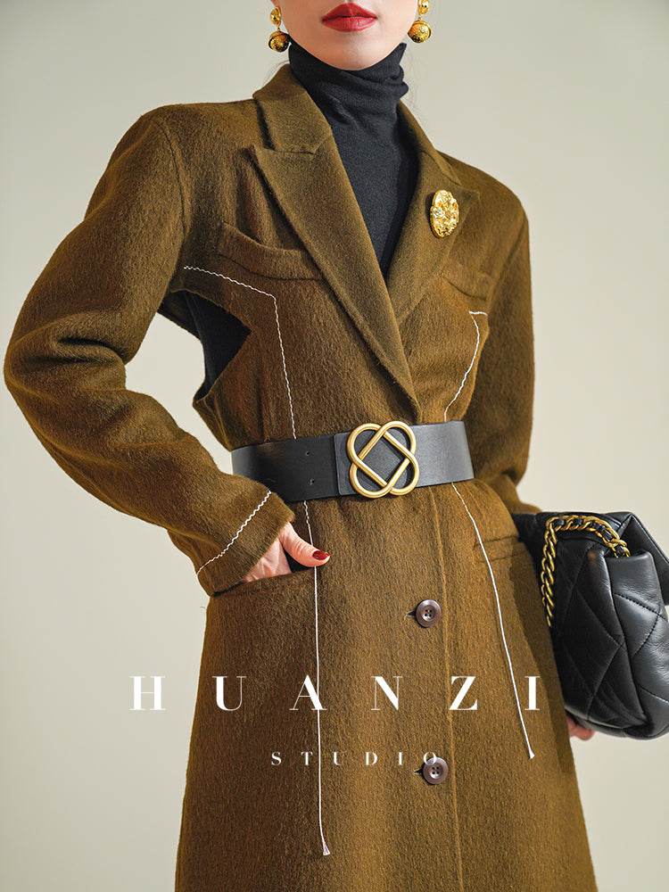 Huanzi high-end waist sheep wool double-sided autumn winter coat - fiee