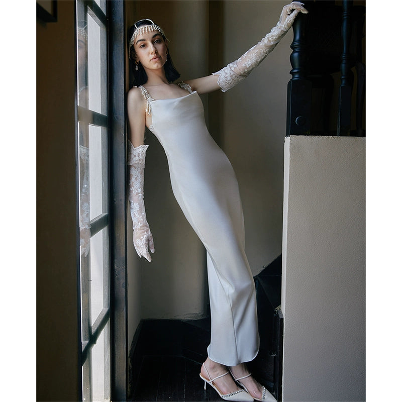 GOUDIN pearl white light luxury banquet evening dress-TIO.