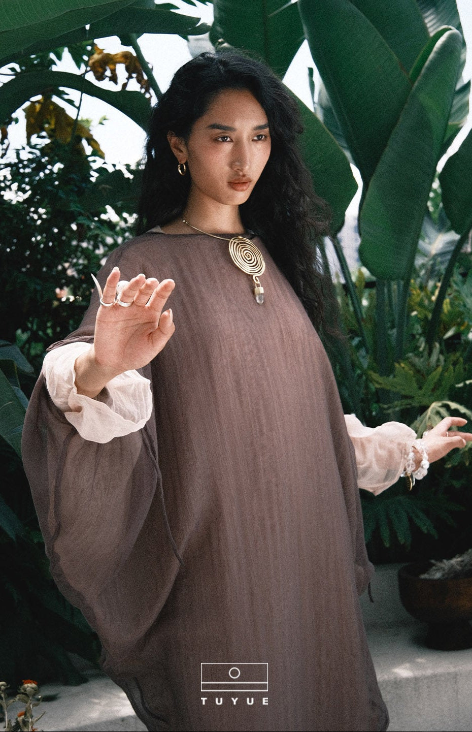TUYUE light and thin backless double-layer gauze cover Loose robe dress - MAXINE.