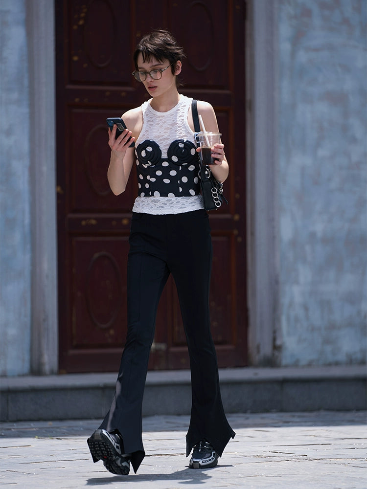 ANNAKIKI Niche Designer Black Star-Shaped Bootcut  Casual Pants-HINATA